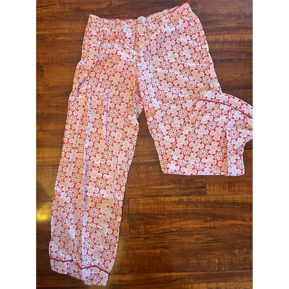 Victorias Secret Pajama Pants Red Pink Snowflake Cotton Sleep Bottoms Medium